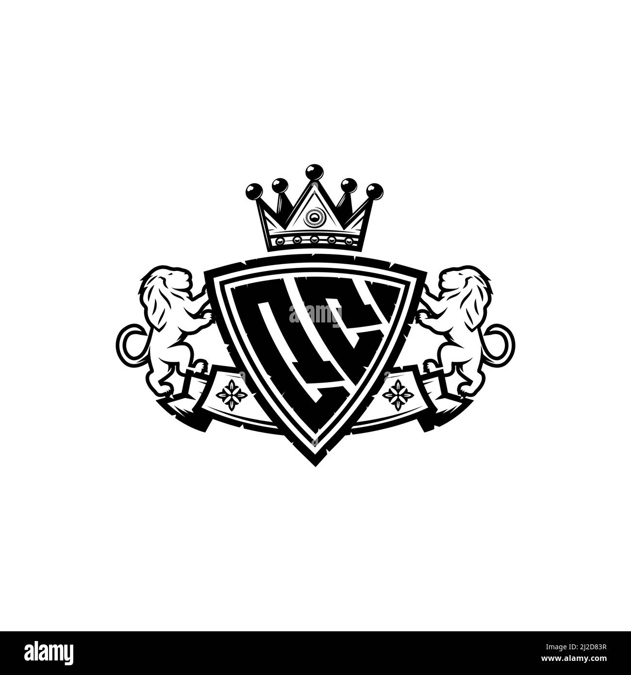 Lettre du logo du monogramme QQ avec motif simple de style couronne de bouclier. Monogramme de luxe, logo de luxe lion, Illustration de Vecteur