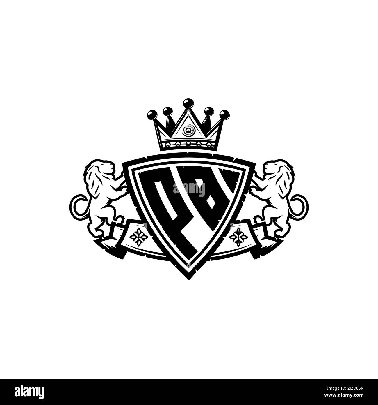 Lettre du logo PB Monogram avec motif simple de style couronne de bouclier. Monogramme de luxe, logo de luxe lion, Illustration de Vecteur