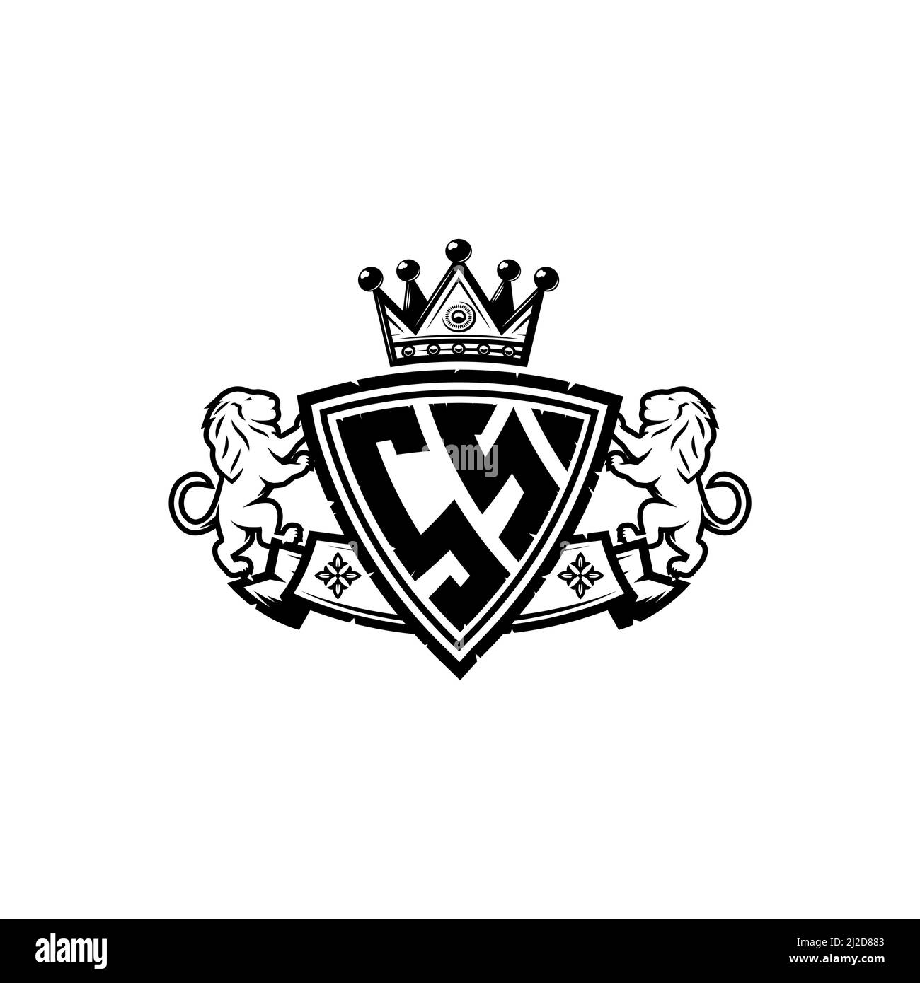 Lettre avec logo monogramme SS et motif simple de style couronne de bouclier. Monogramme de luxe, logo de luxe lion, Illustration de Vecteur