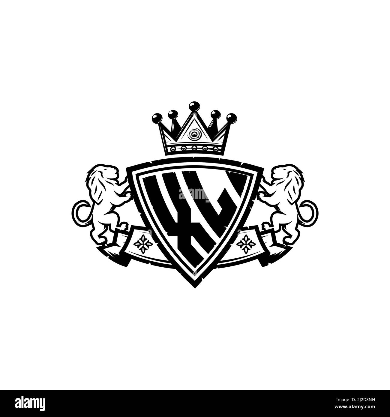 Lettre du logo Monogram XL avec motif de couronne de bouclier simple. Monogramme de luxe, logo de luxe lion, Illustration de Vecteur