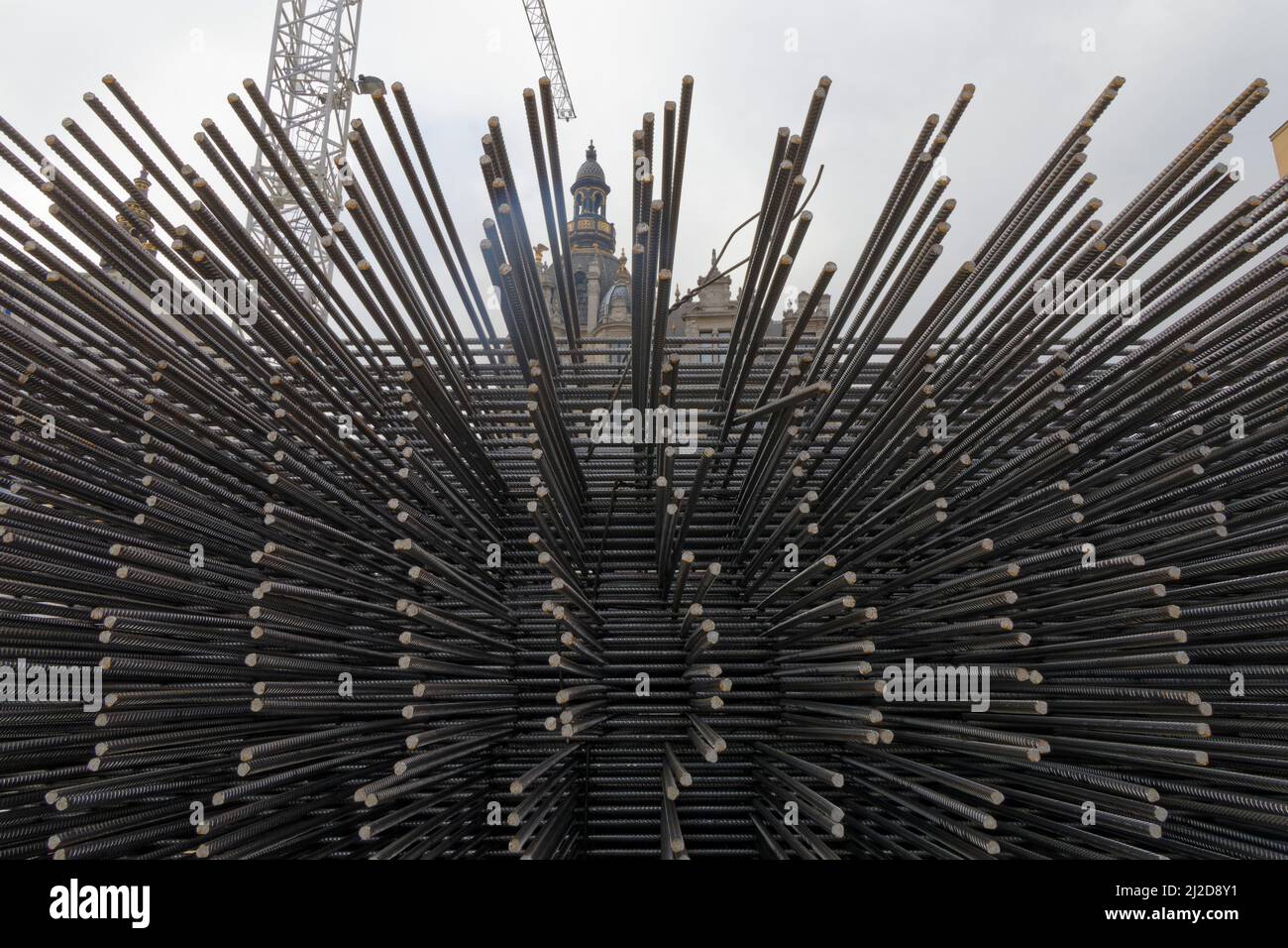 Anvers, Belgique. 23 janvier 2020, pile d'acier d'armature sur un chantier de construction dans le centre-ville d'Anvers le 23 2020 janvier à Anvers, Belgique..Credi Banque D'Images