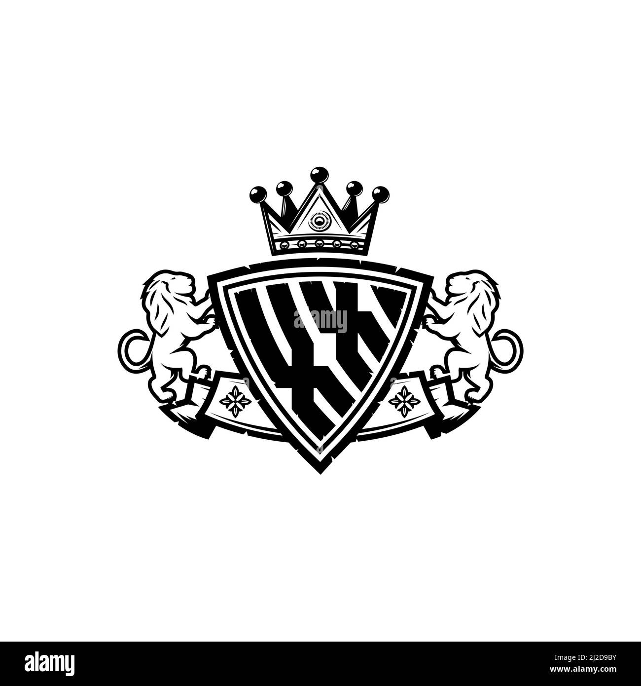 Lettre du logo du monogramme XX avec motif simple de style couronne de bouclier. Monogramme de luxe, logo de luxe lion, Illustration de Vecteur