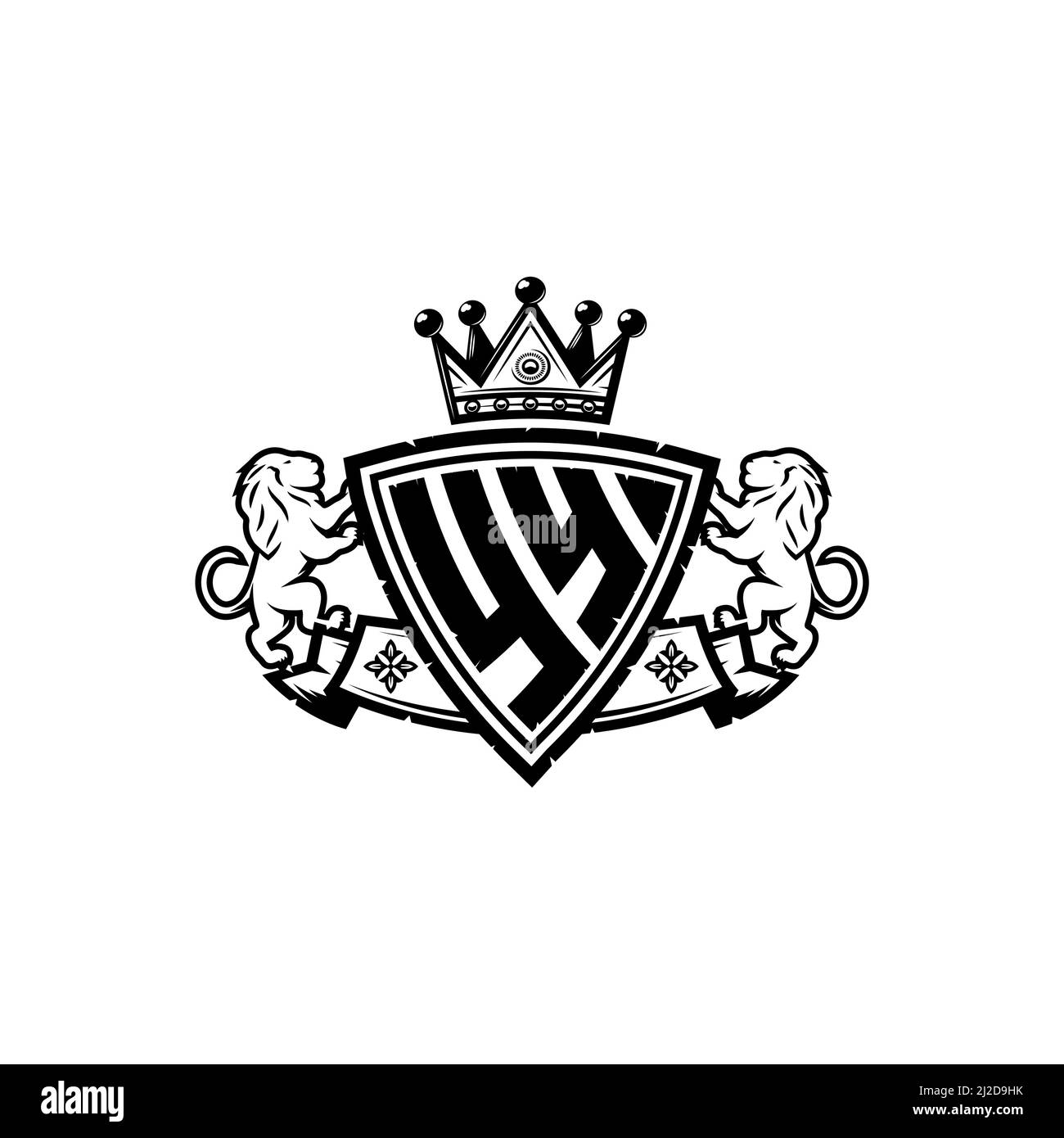 LETTRE du logo YY Monogram avec motif simple de style couronne de bouclier. Monogramme de luxe, logo de luxe lion, Illustration de Vecteur