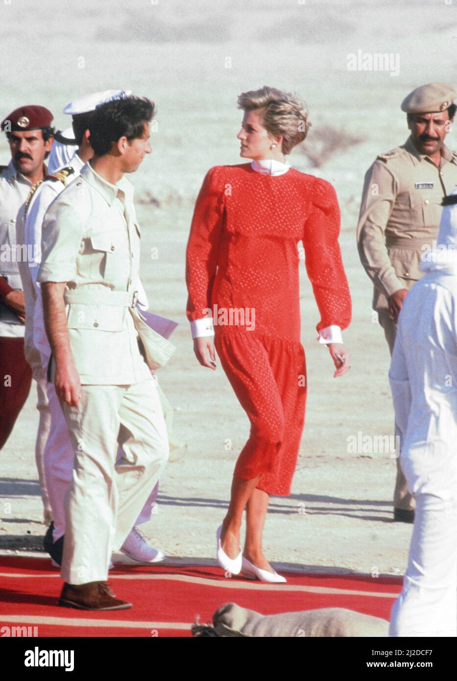 Prince et Princesse de Galles, excursion au Moyen-Orient, novembre 1986. Notre photo montre ... La princesse Diana visite un camp bédouin dans le désert, Qatar, le samedi 15th novembre 1986. Banque D'Images