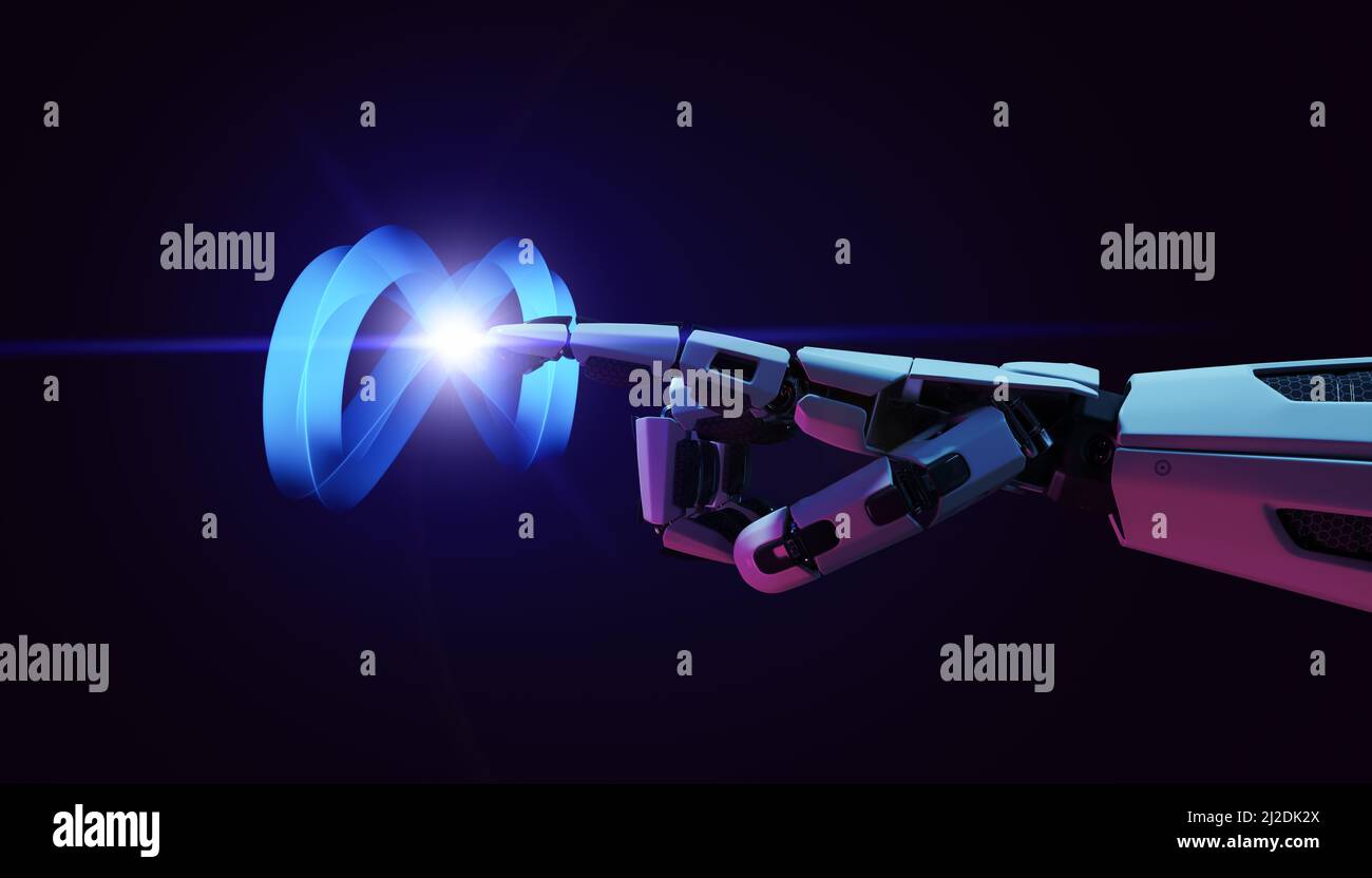 Main de robot avec concept de technologie métaverse. 3d rendu Banque D'Images