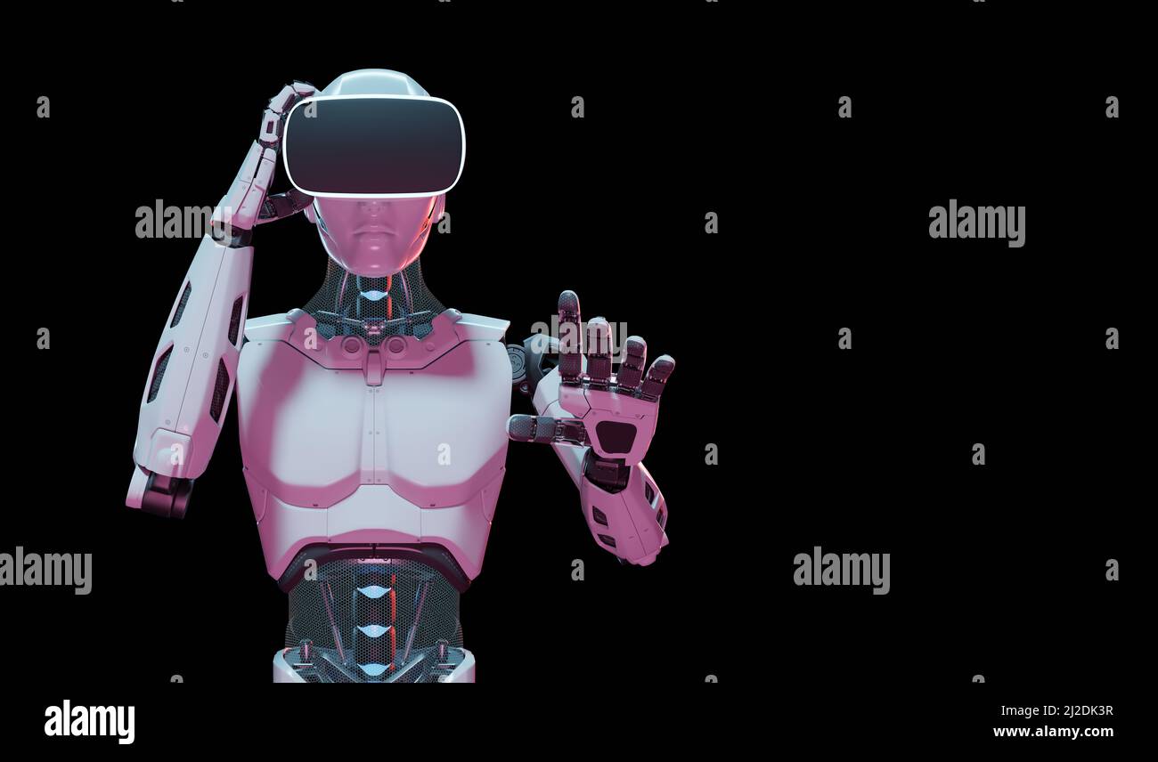 Robot humanoïde avec concept de technologie métaverse. 3d rendu Banque D'Images