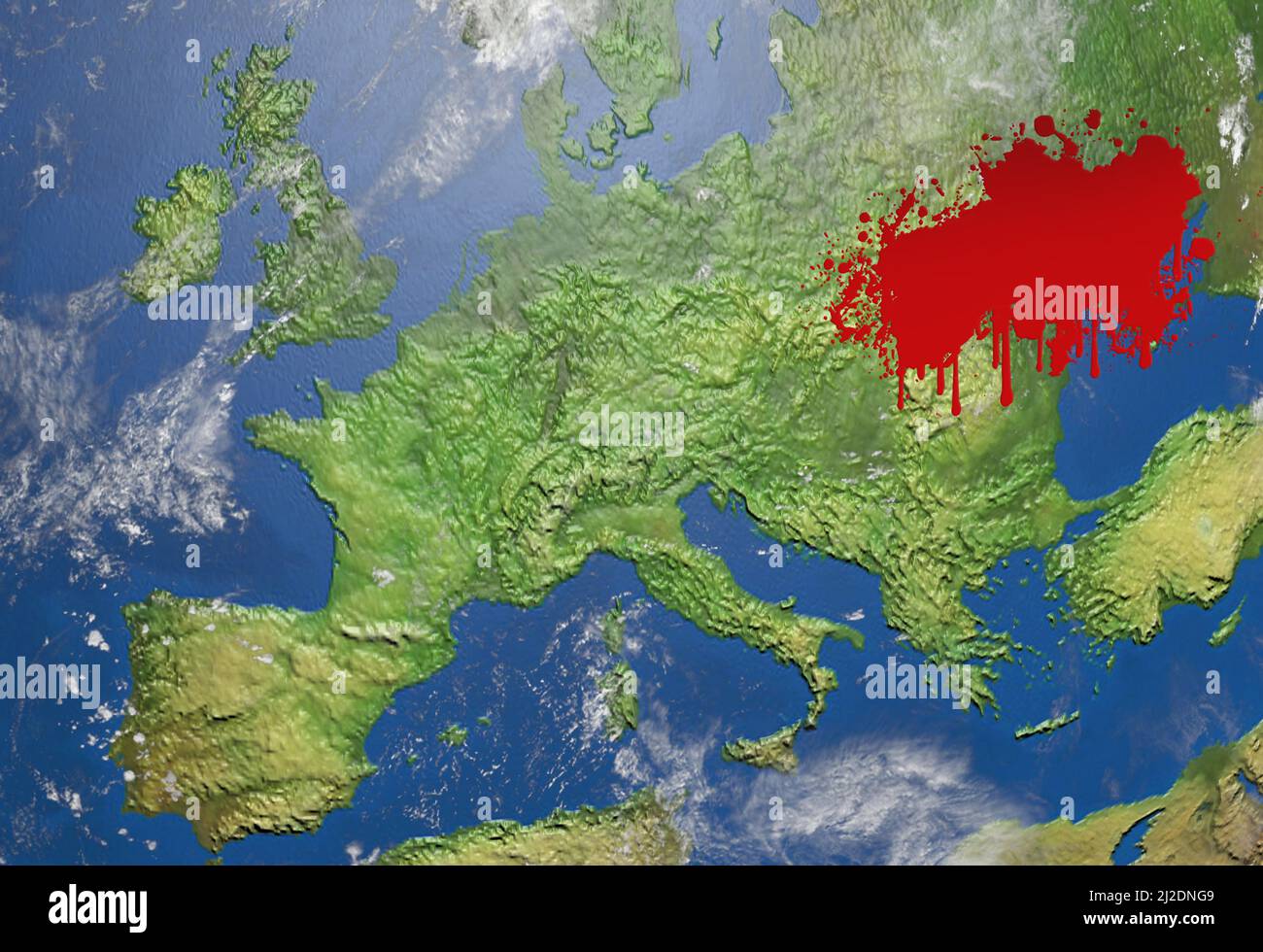 Carte de l'Europe et de l'Ukraine en train de saigner. Banque D'Images