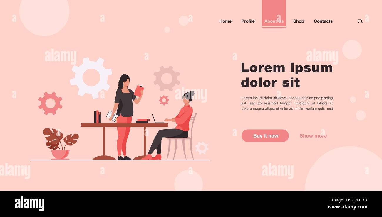 Femme venant à d'autres femmes avec des idées pour le projet. Travail, bureau. Illustration vectorielle plate. Le concept d'entreprise et de projet peut être utilisé pour les présentations Illustration de Vecteur