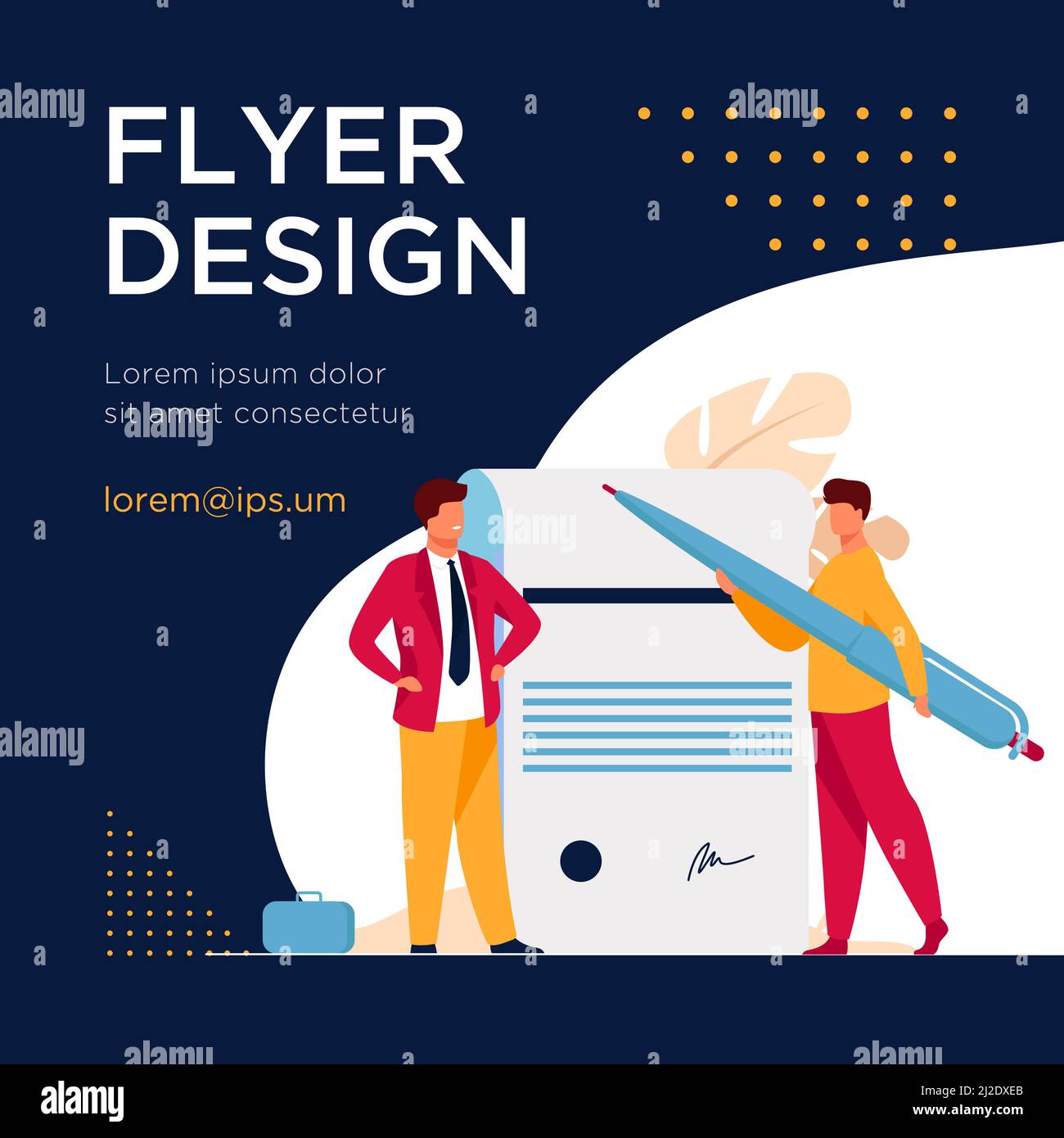 Document de signature des partenaires d'affaires. Petits caractères avec stylo, papier avec signature et illustration vectorielle plate étanche. Paperasserie, concept de coopération f Illustration de Vecteur