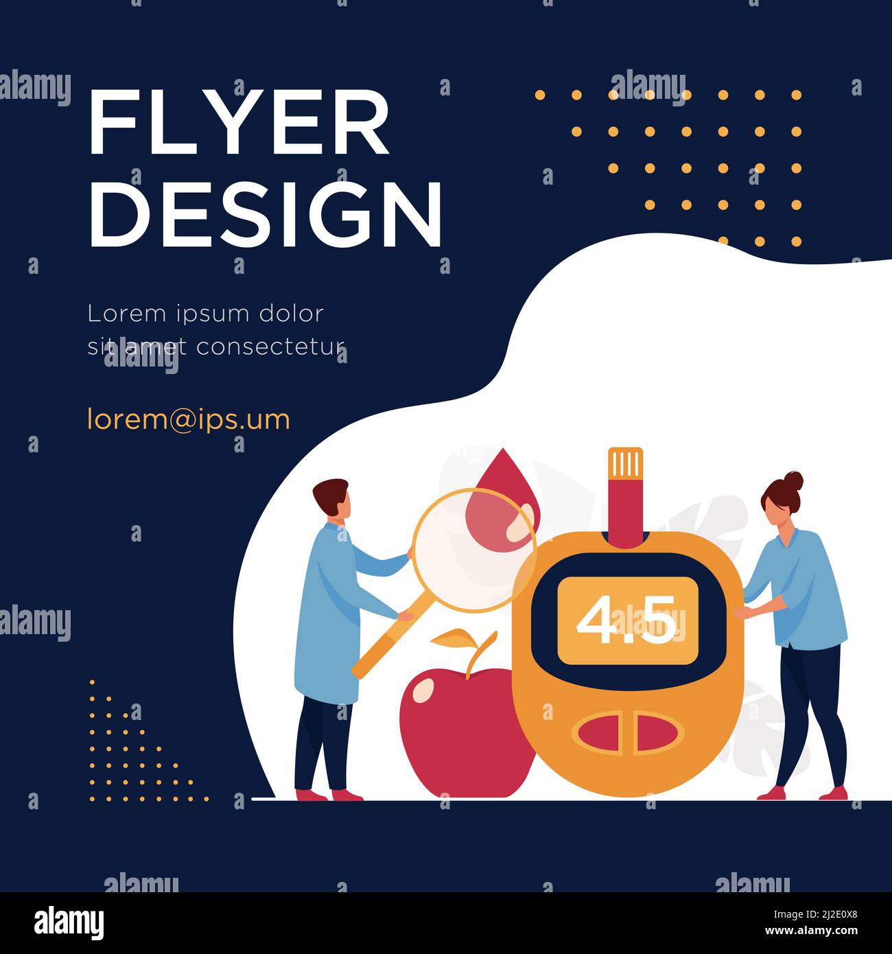 Les médecins testant le sang pour le sucre et le glucose, en utilisant la loupe et le glucomètre pour le diagnostic d'hypoglycémie ou de diabète. Illustration vectorielle pour awa Illustration de Vecteur