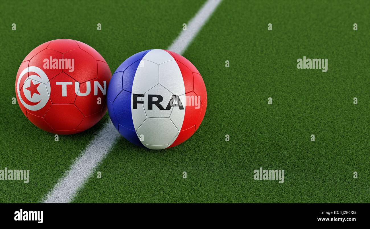 Tunisie vs france ballon de football en drapeau Banque de photographies