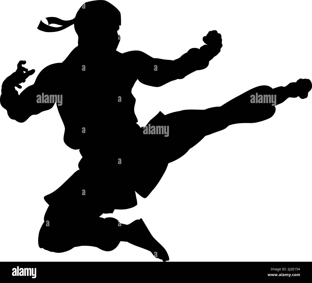 Silhouette de NINJA Flying Kick Man Illustration de Vecteur