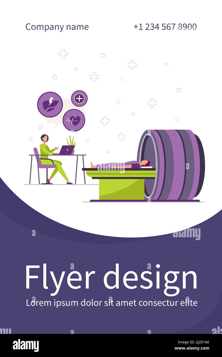 Médecin effectuant un examen du cerveau sur un appareil IRM pour l'illustration du vecteur plat du patient. Personne de dessin animé dans la machine de tomographie d'ordinateur. Radiologie et hôpital Illustration de Vecteur