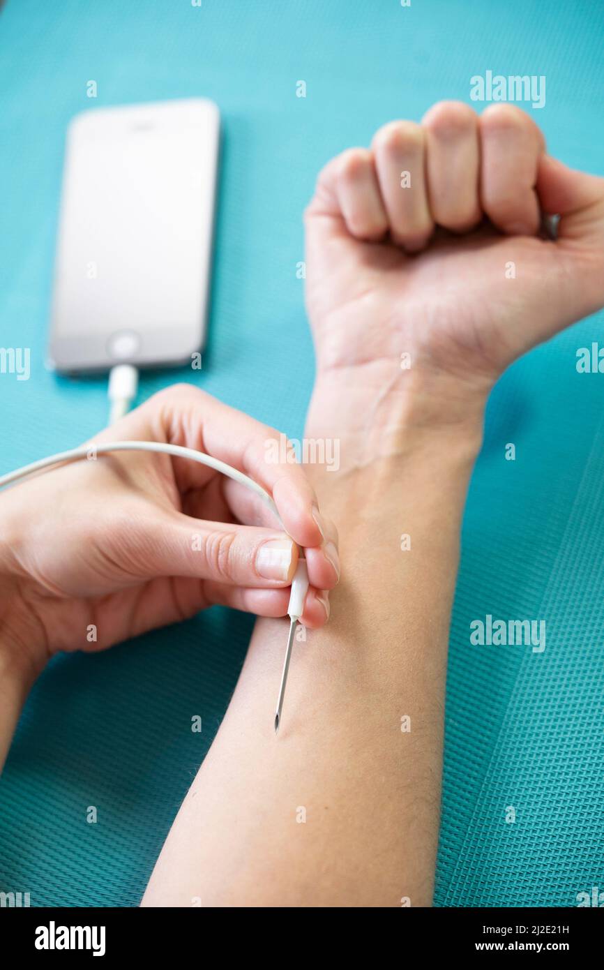 La dépendance du Smartphone Banque D'Images