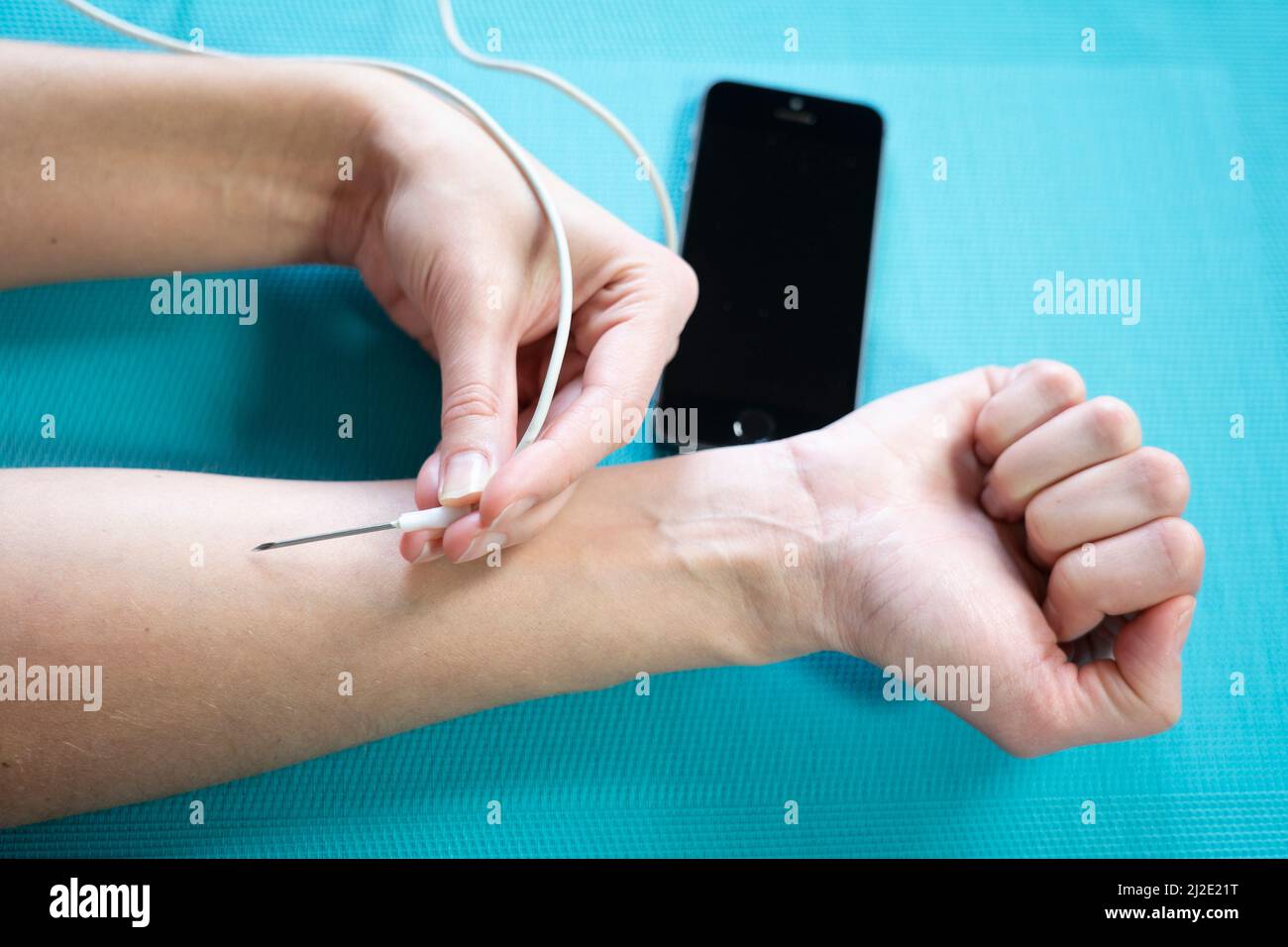 La dépendance du Smartphone Banque D'Images