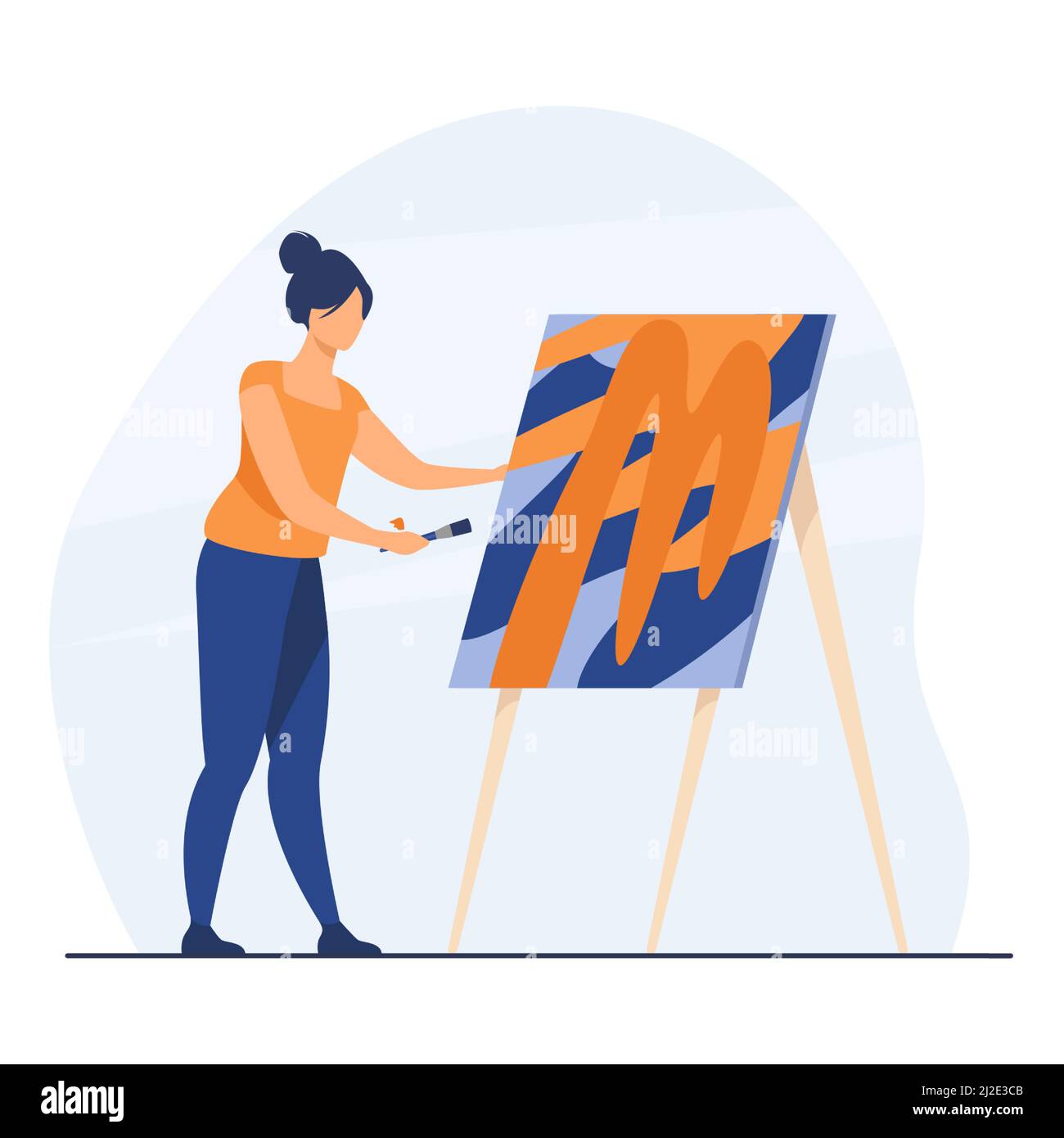 Photo de peinture d'artiste féminine. Femme avec pinceau, chevalet, œuvres d'art en studio. Illustration vectorielle plate. Art, atelier, concept de créativité pour banne Illustration de Vecteur
