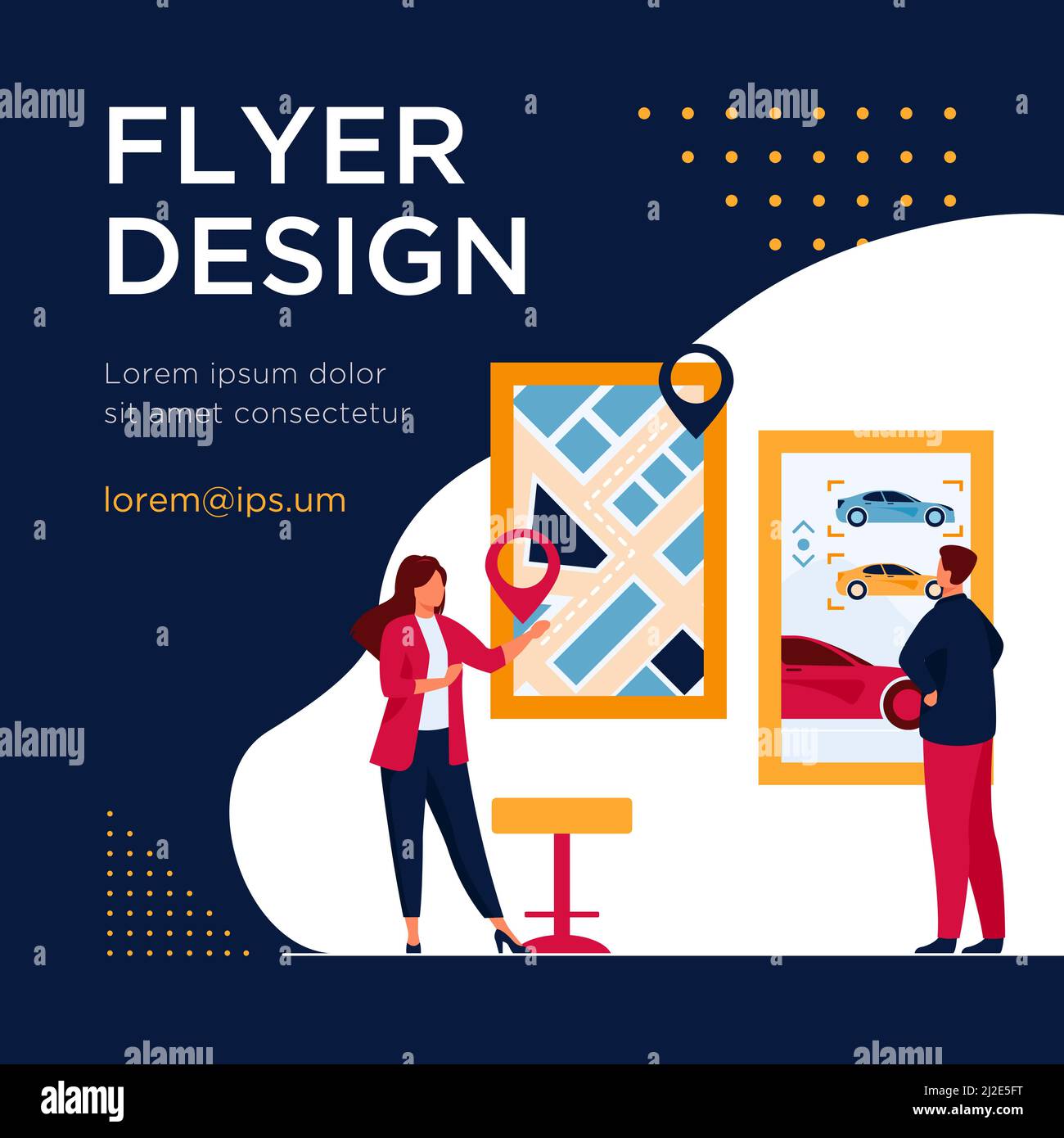 Homme louant une voiture. Application de partage de voiture, plan de la ville avec pointeurs. Illustration vectorielle plate consultant. Transport, transport urbain concept pour bannière, web Illustration de Vecteur