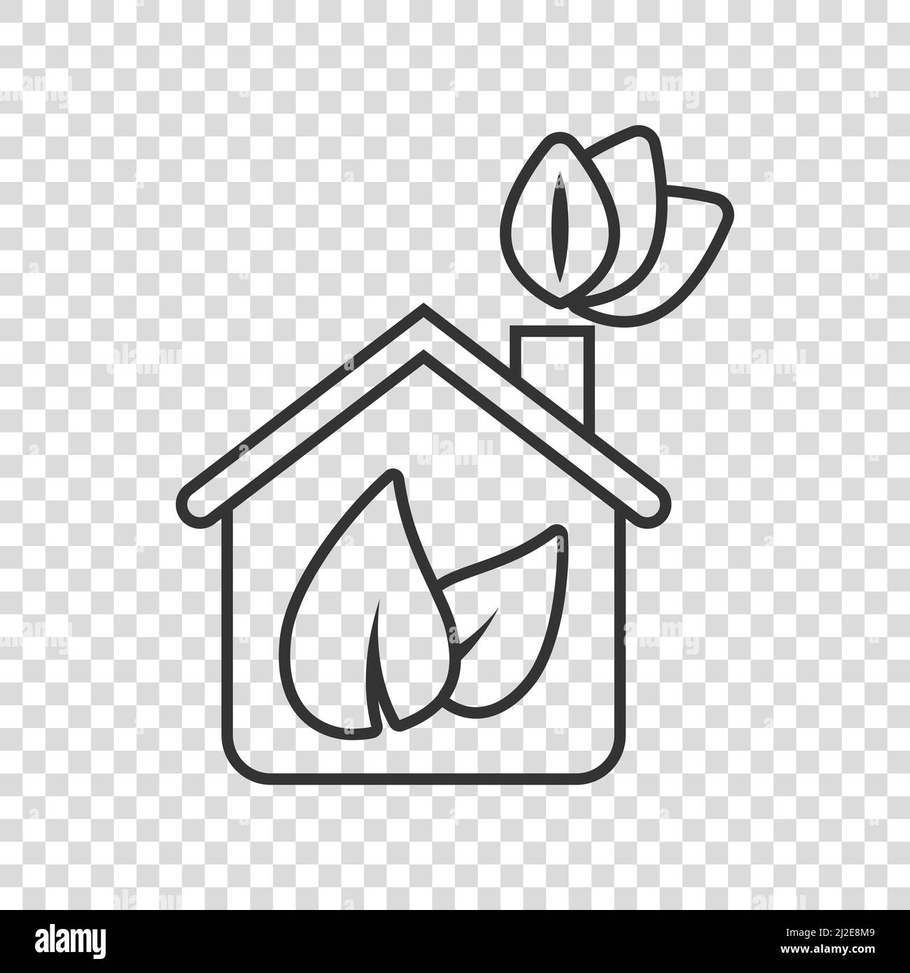 Maison avec icône de feuille dans le style plat.Illustration vectorielle de jardin de fleurs sur fond blanc isolé.Concept commercial du signe écologique. Illustration de Vecteur