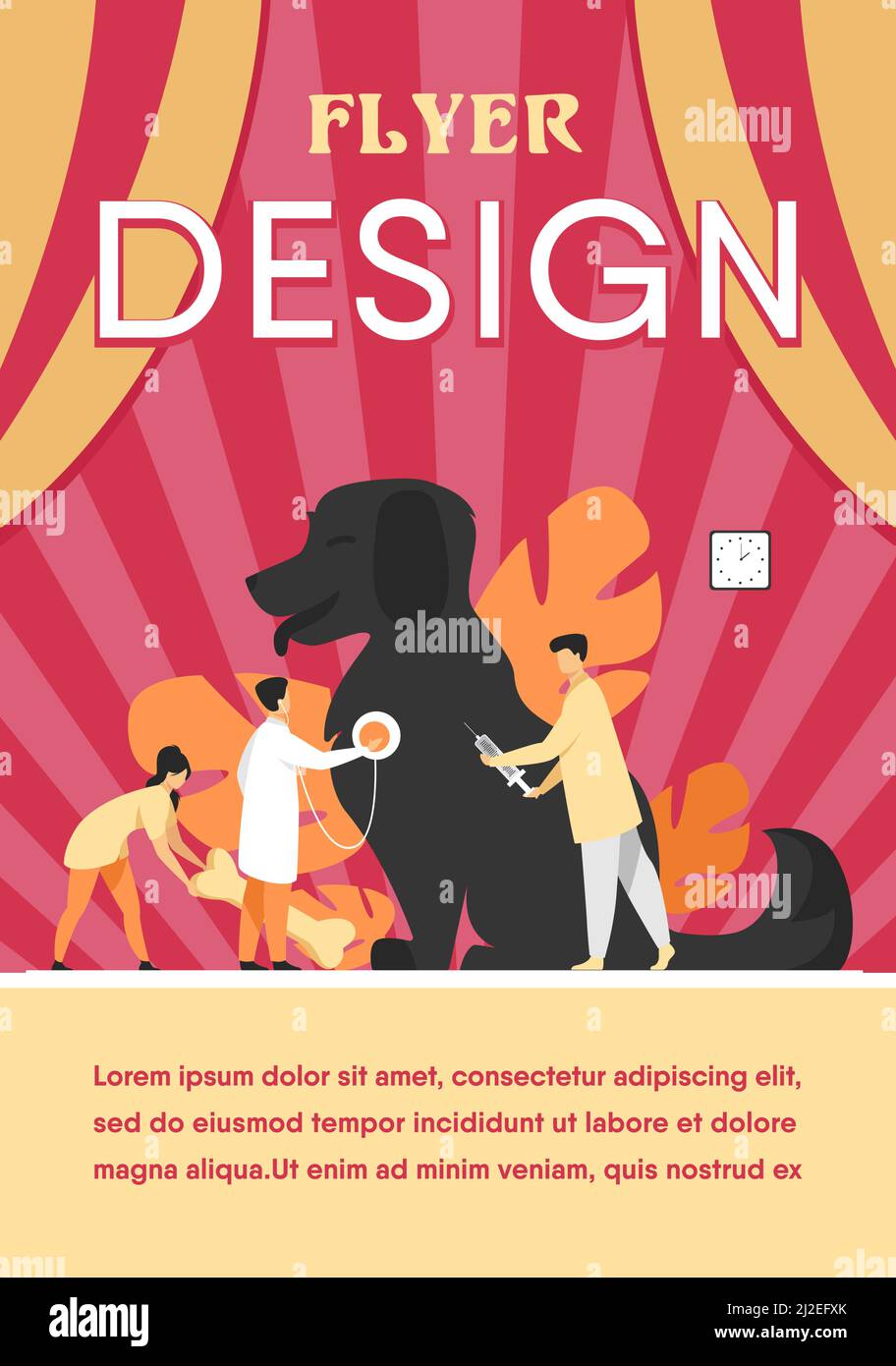 Minuscule médecin chien de soin dans le bureau vétérinaire illustration vectorielle plate. Clinique ou hôpital moderne. Animaux, animaux et service vétérinaire Illustration de Vecteur