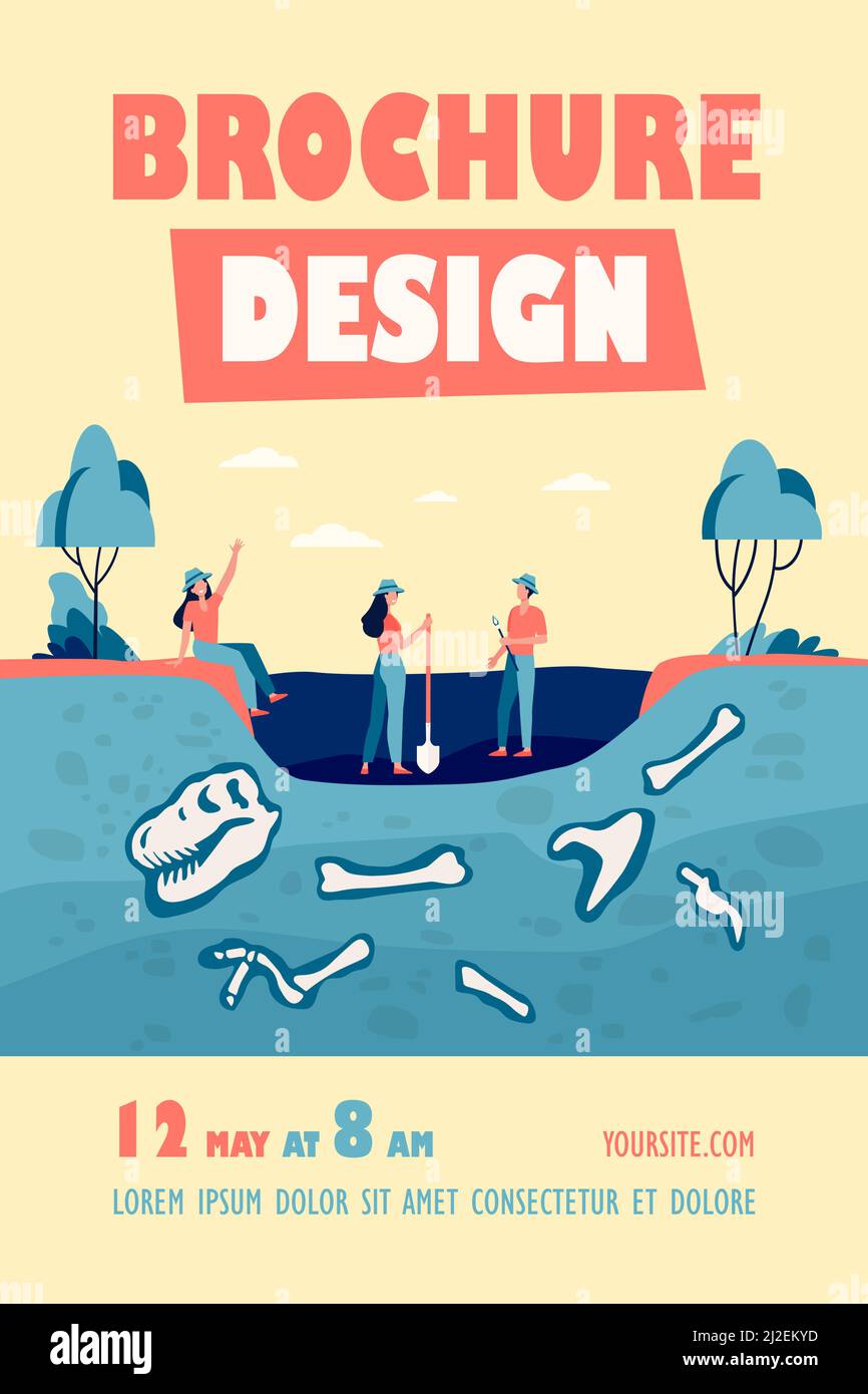 Groupe d'archéologues à la découverte de fossiles, creusant des os de dinosaures. Illustration vectorielle pour l'archéologie, la paléontologie, la science, l'expédition Illustration de Vecteur