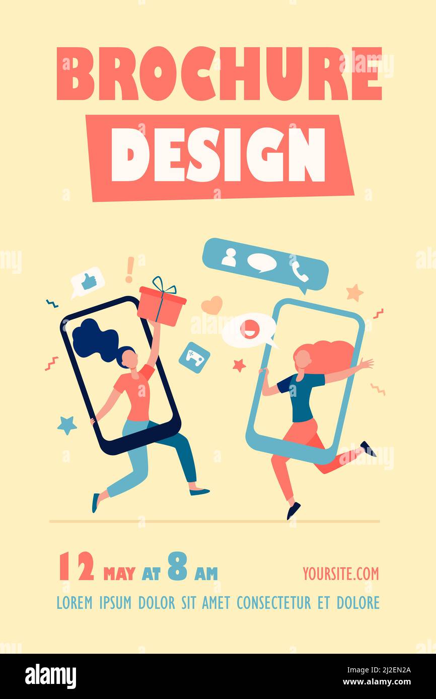 Clients partageant des références et gagnant de l'argent. Les utilisateurs de téléphones mobiles discutent, échangent des cadeaux. Illustration vectorielle pour recommander un ami, recommander, loy Illustration de Vecteur