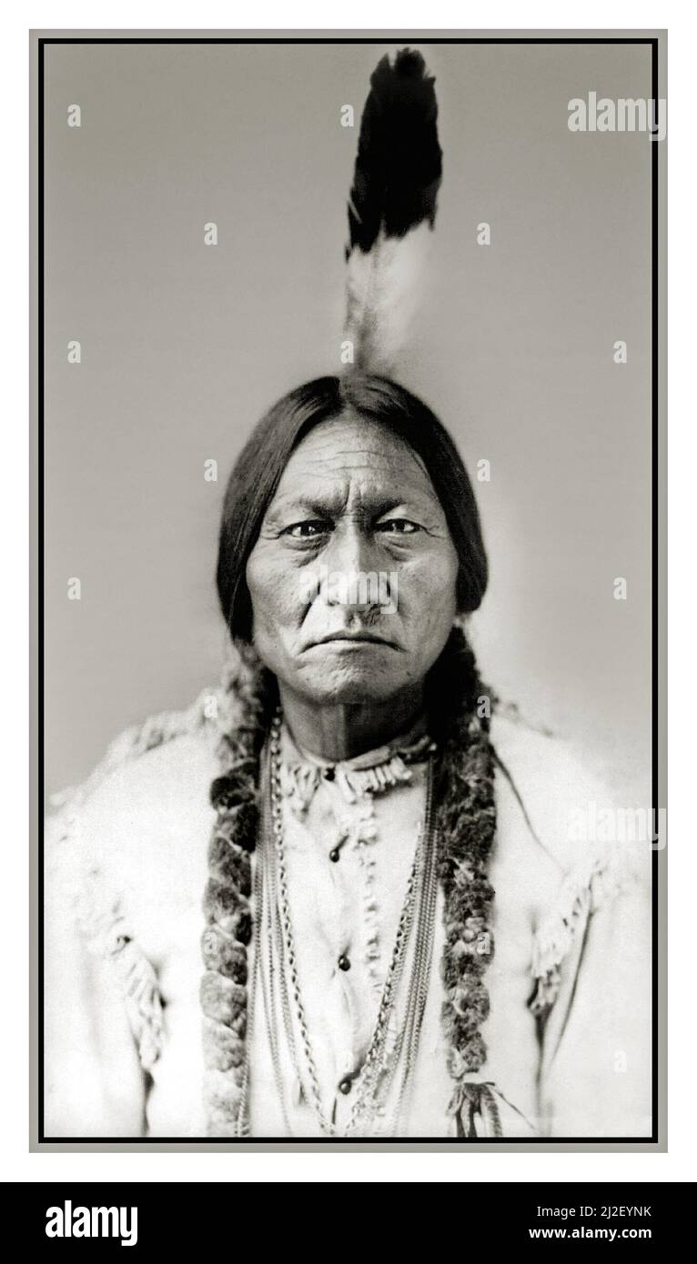Portrait de Bull assis 1885 (c. 1831-1890). Assis Bull était un chef et un Saint de Lakota, indigène américain, célèbre pour sa victoire de 1876 sur Custer à la bataille du petit Bighorn. Il a également participé au spectacle Wild West de Buffalo Bill (Photographie de D. F. Barry, 1885). Date 1885 Banque D'Images Portrait de Bull assis 1885 (c. 1831-1890). Assis Bull était un chef et un Saint de Lakota, indigène américain, célèbre pour sa victoire de 1876 sur Custer à la bataille du petit Bighorn. Il a également participé au spectacle Wild West de Buffalo Bill (Photographie de D. F. Barry, 1885). Date 1885 Banque D'Images