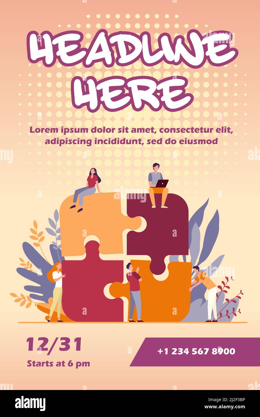 Équipe d'affaires mettant en place puzzle puzzle illustration vectorielle plate isolée. Partenaires de dessin animé travaillant en relation. Travail d'équipe, partenariat et coopération Illustration de Vecteur