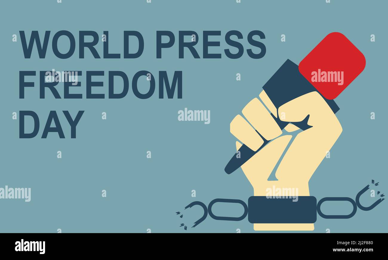 Journée mondiale de la liberté de la presse. Mai 3. Poing levé tenant un microphone. Illustration de Vecteur