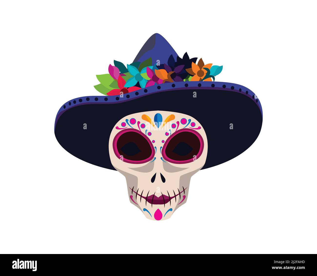 Symbole du jour des morts du Mexique avec crâne ornemental et illustration du chapeau Illustration de Vecteur