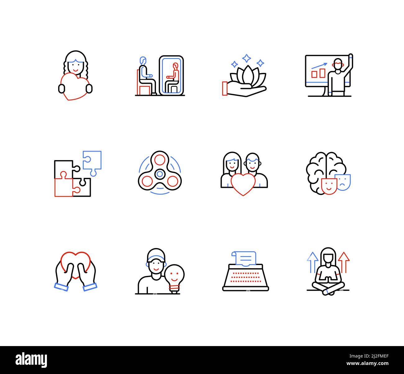 Santé mentale et détente - icônes de style design de ligne Illustration de Vecteur