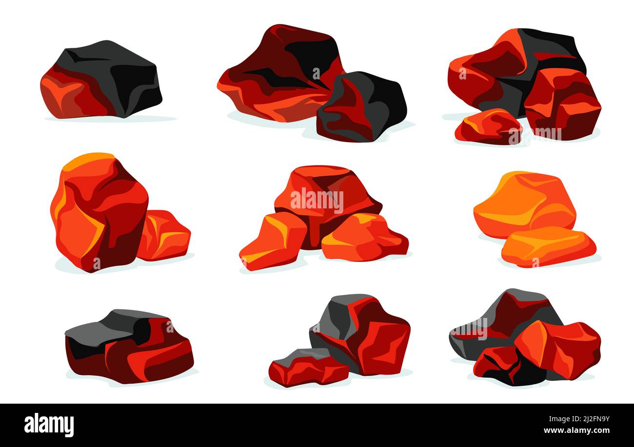 Ensemble plat à charbon de bois rouge pour la conception de Web. Collection d'illustrations vectorielles isolées de dessins animés à chaud pour le gril et le barbecue. Décoration élé Illustration de Vecteur