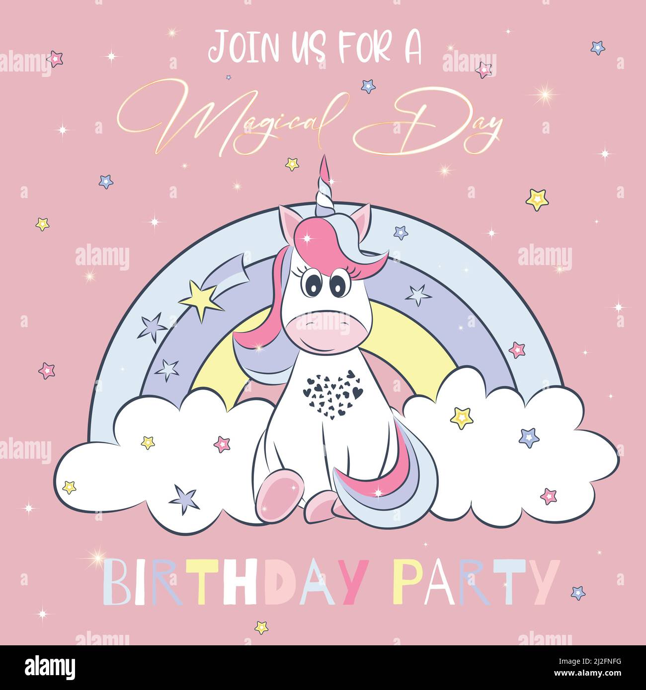 Modèle de carte d'invitation pour fête d'anniversaire avec une licorne magique Illustration de Vecteur