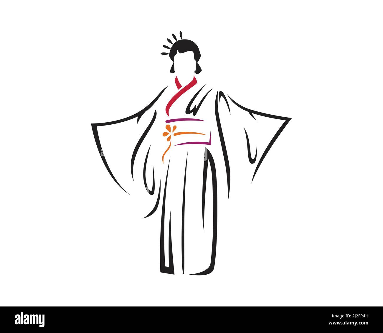 Robe kimono, silhouette de costume traditionnelle japonaise Illustration de Vecteur