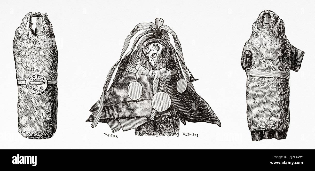 Idole de Samoyed. Arctique, Russie. Le voyage de la Vega à travers l'Asie et l'Europe par Adolf Erik Nordenskiold 1879-1880, le Tour du monde 1882 Banque D'Images
