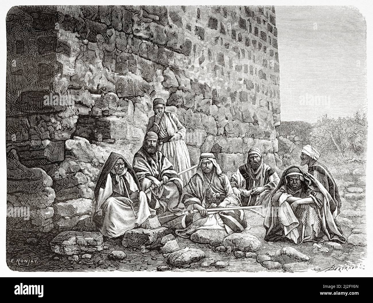 Visite et mur de Jéricho, Palestine. Israël, Moyen-Orient, Orient. Syrie par Charles Louis Lortet (1836-1909) le Tour du monde 1882 Banque D'Images