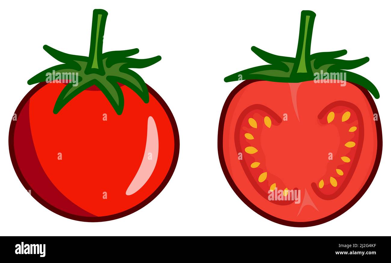 Simple icône tomate, version en demi-tranche et entière Illustration de Vecteur