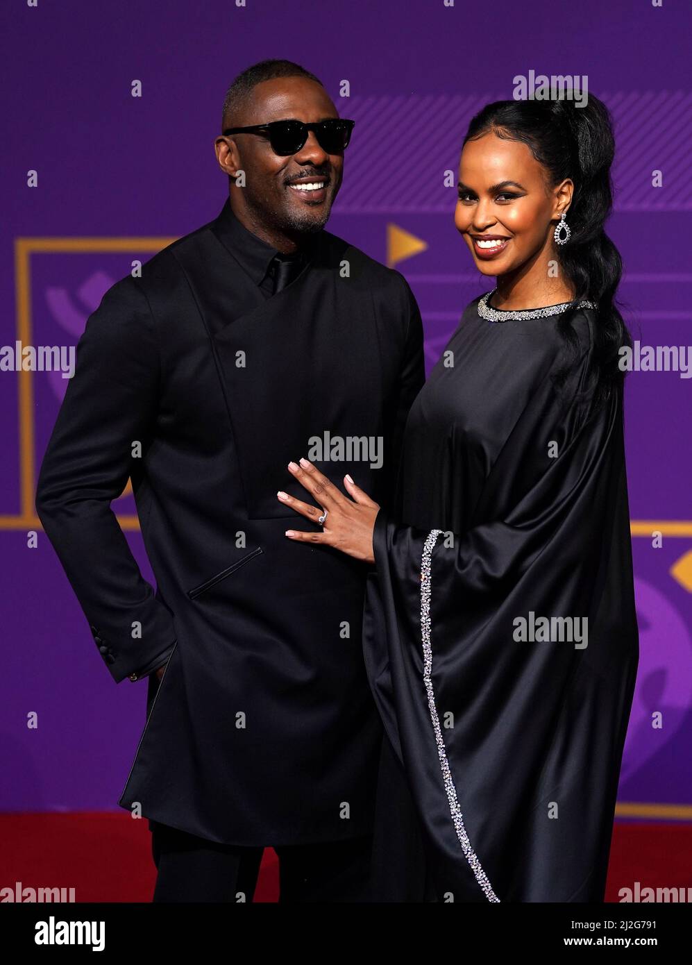 Idris Elba et Sabrina Dhowre Elba lors de la coupe du monde de la FIFA, Qatar 2022, attirent au Centre des expositions et des congrès de Doha, à Doha. Date de la photo: Vendredi 1 avril 2022. Banque D'Images