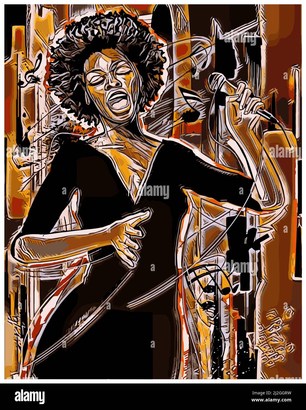 Chanteur de jazz avec microphone - illustration vectorielle (idéal pour l'impression, l'affiche ou le papier peint, la décoration de la maison) Illustration de Vecteur