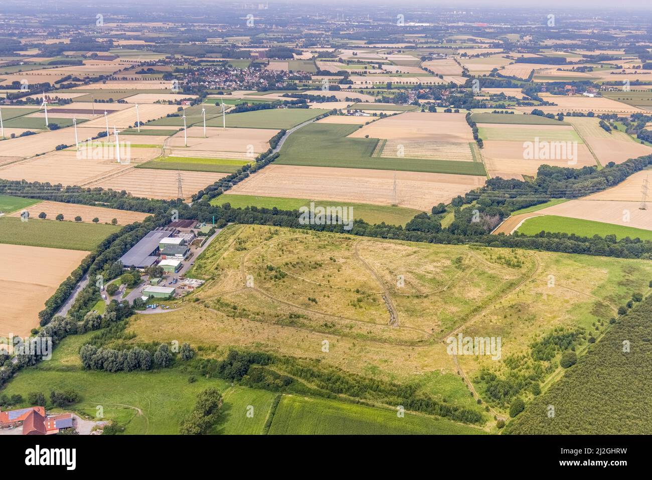 Photographie aérienne, entreprise de gestion des déchets GWA Logistik dans le district d'Ostbüren, Fröndenberg/Ruhr, région de la Ruhr, Rhénanie-du-Nord-Westphalie, Allemagne, déchets Banque D'Images