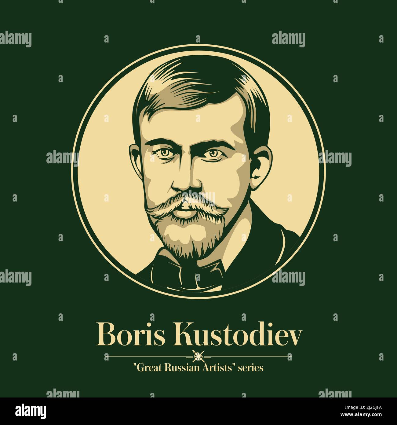 Grand artiste russe. Boris Kustodiev était un peintre russe et soviétique et concepteur de scène. Illustration de Vecteur