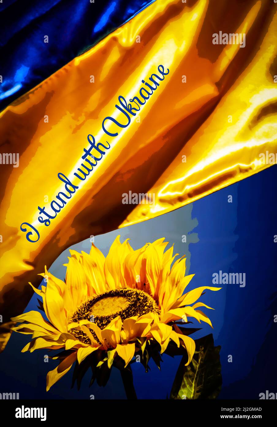 Je me tiens avec l'Ukraine avec la fleur et le drapeau copie Banque D'Images