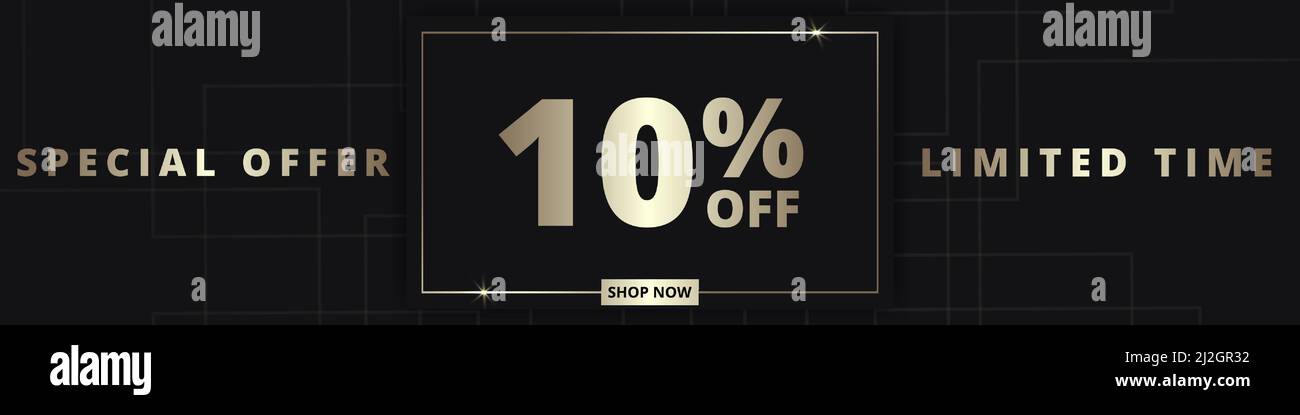 10off bannière de vente. Offre spéciale limitée, réduction de 10 %. Offre de réduction de vente. Promotion de luxe avec une réduction de 10 % sur la typographie dorée Illustration de Vecteur