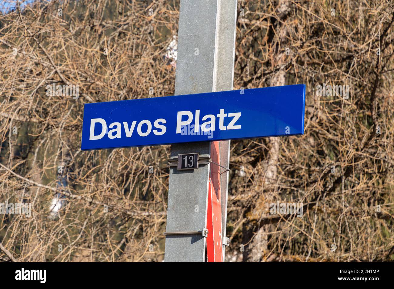 Davos, Suisse, 23 mars 2022 plaque qui montre la destination à la gare Banque D'Images