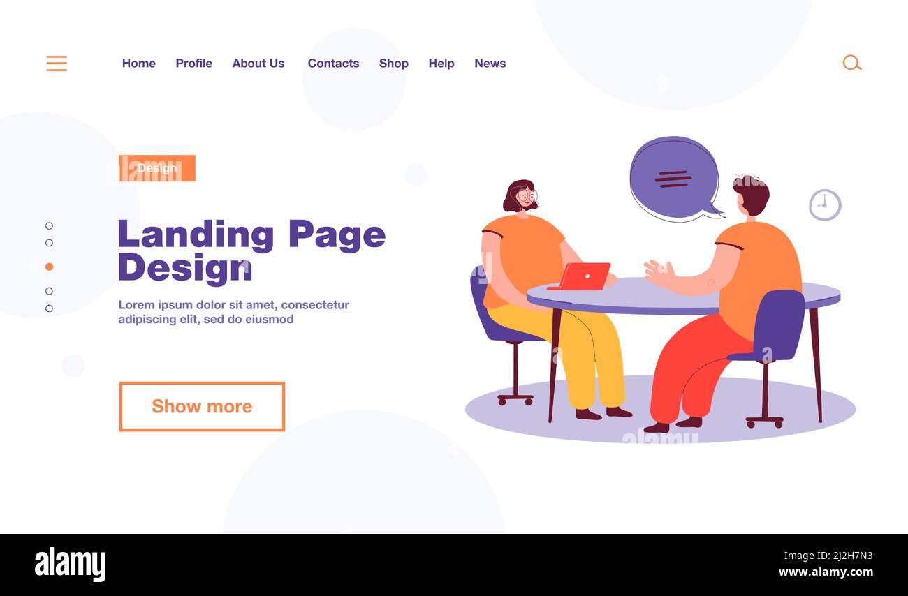 Illustration vectorielle plate de la conversation avec le candidat lors de l'entretien d'embauche par le responsable des RH. Caricature d'un employé ou d'un candidat à un emploi avec l'employeur. Carrière et affaires Illustration de Vecteur