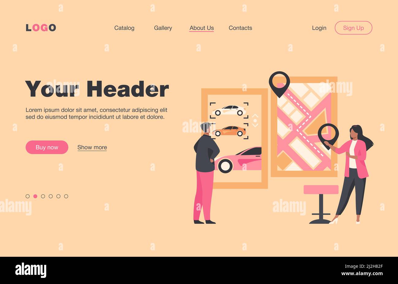 Homme louant une voiture. Application de partage de voiture, plan de la ville avec pointeurs. Illustration vectorielle plate consultant. Transport, transport urbain concept pour bannière, web Illustration de Vecteur