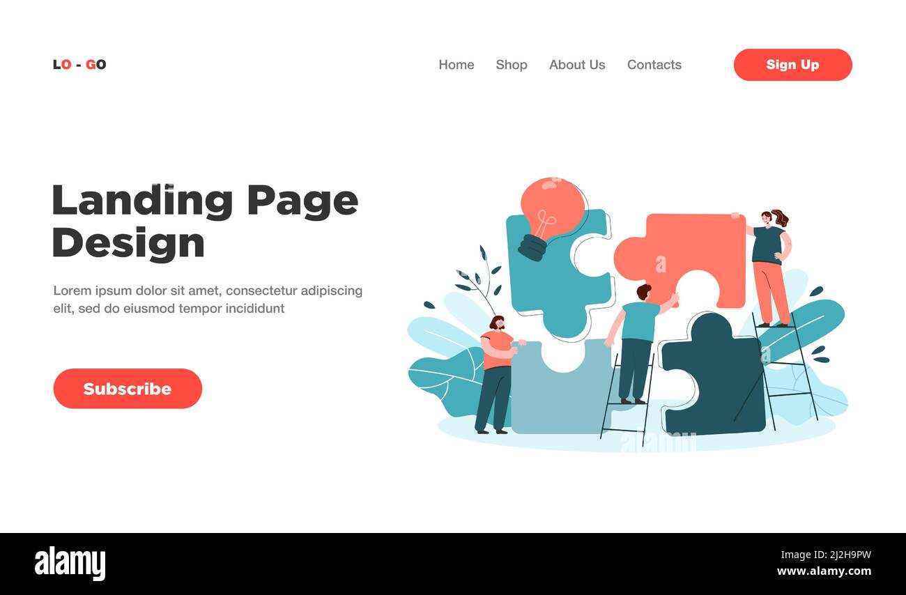 Une équipe de personnes minuscules qui relient des éléments de puzzle géants. Illustration vectorielle plate. Symbole et métaphore du travail d'équipe, de la coopération, de la collaboration, de la communica Illustration de Vecteur