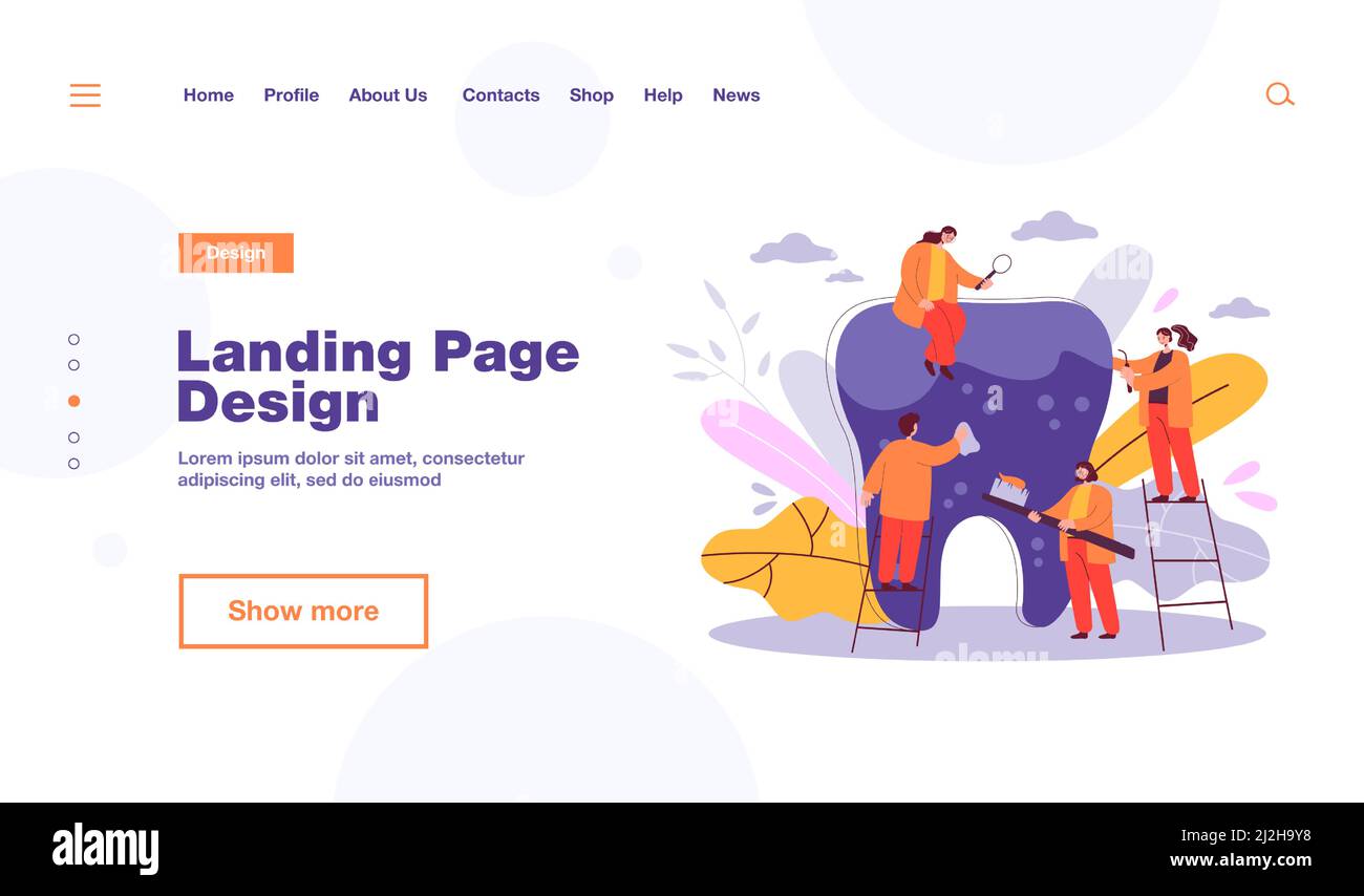 Petits dentistes prenant soin de dents énormes, petites dents médecins examinant, le nettoyage, le brossage molaire, la prévention de la cavité. Prévention, traitement de caries, Illustration de Vecteur