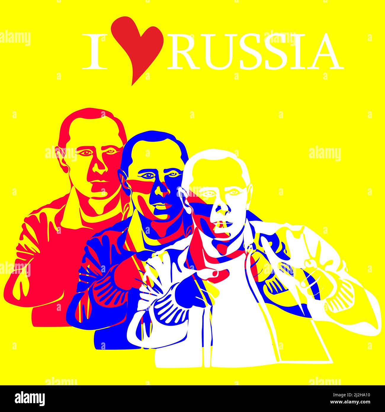 J'aime la russie vecteur pop art illustration avec les silhouettes du président de la Russie avec les doigts pliés comme un pistolet, dessiné dans un style de ligne et Illustration de Vecteur