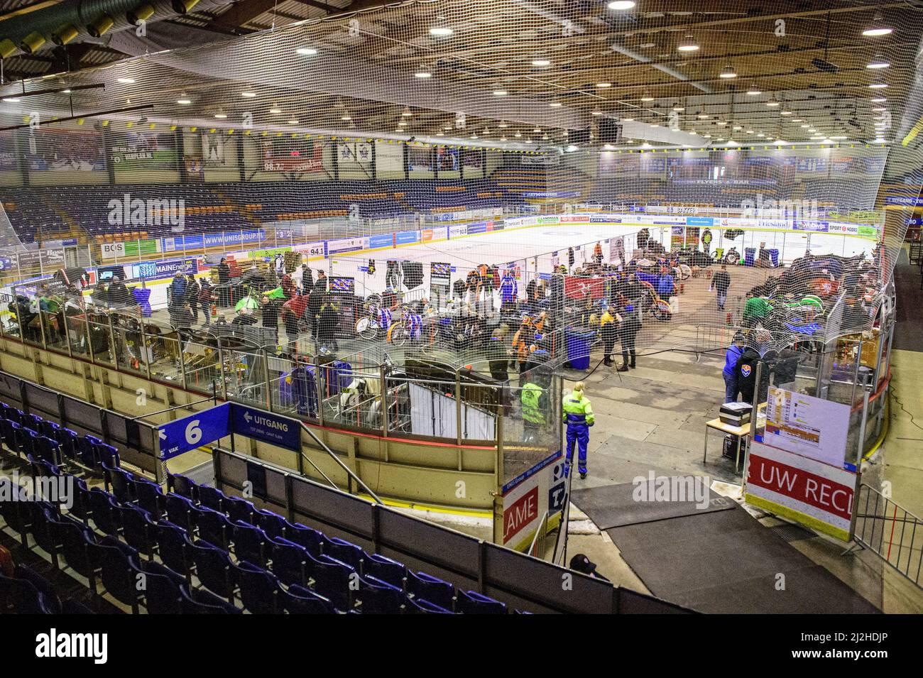 Heerenveen, pays-Bas. 1st avril 2022. HEERENVEEN, T.-N.-L. AVR 1T. Les fosses à la patinoire Thialf pendant le ROLOEF THIJS BOKAAL à la patinoire Thialf, Heerenveen, le vendredi 1st avril 2022. (Crédit : Ian Charles | MI News) Banque D'Images