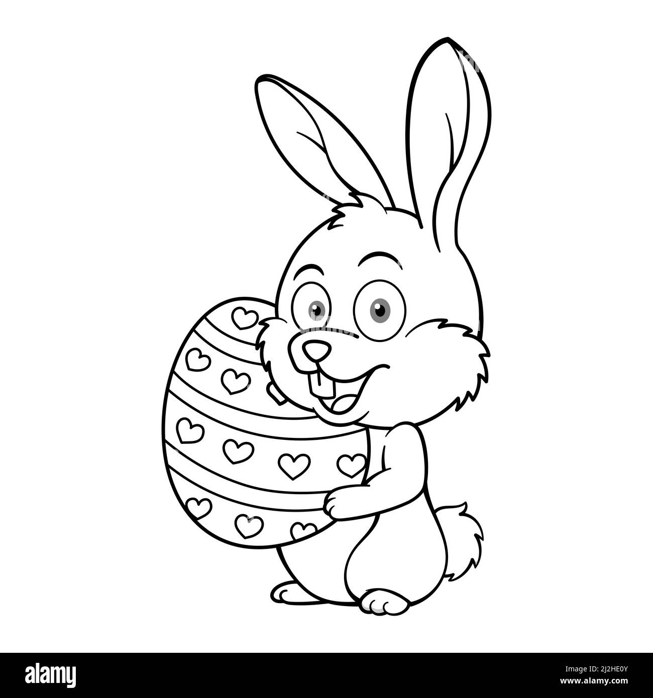 Joli lapin de Pâques tenant un œuf géant Outline Illustration de Vecteur
